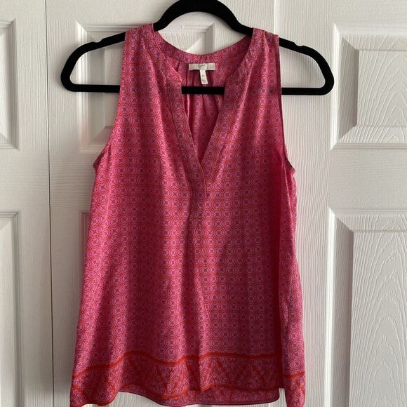 JOIE Women's Silk Pink Sleeveless Gemoetric Blouse Spring Top Feminine Tunic - Picture 1 of 8